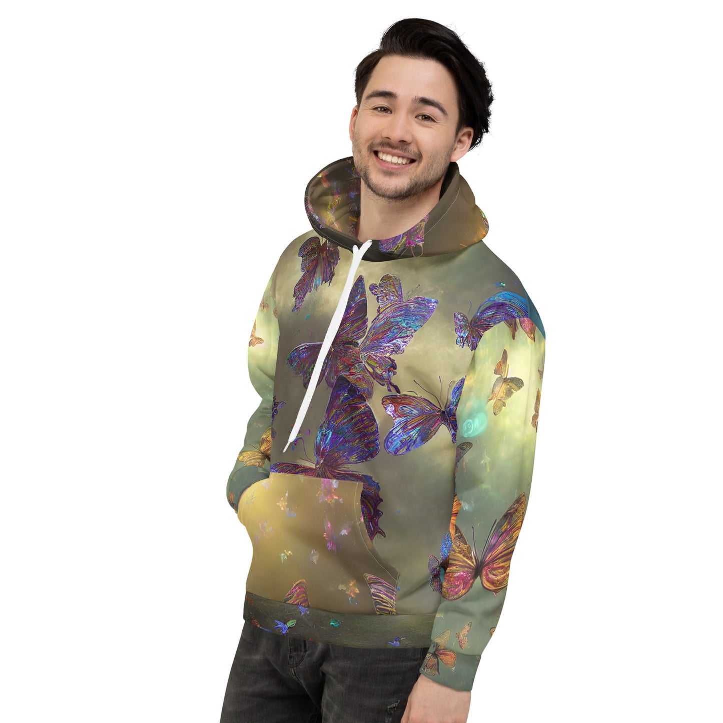 Holographic Butterflies Print Patterns Collection Unisex Hoodie